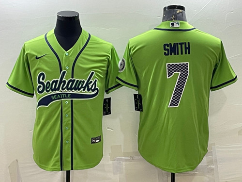 Men's Seattle Seahawks #7 Geno Smith Green With Patch Cool Base Stitched Baseball Jersey